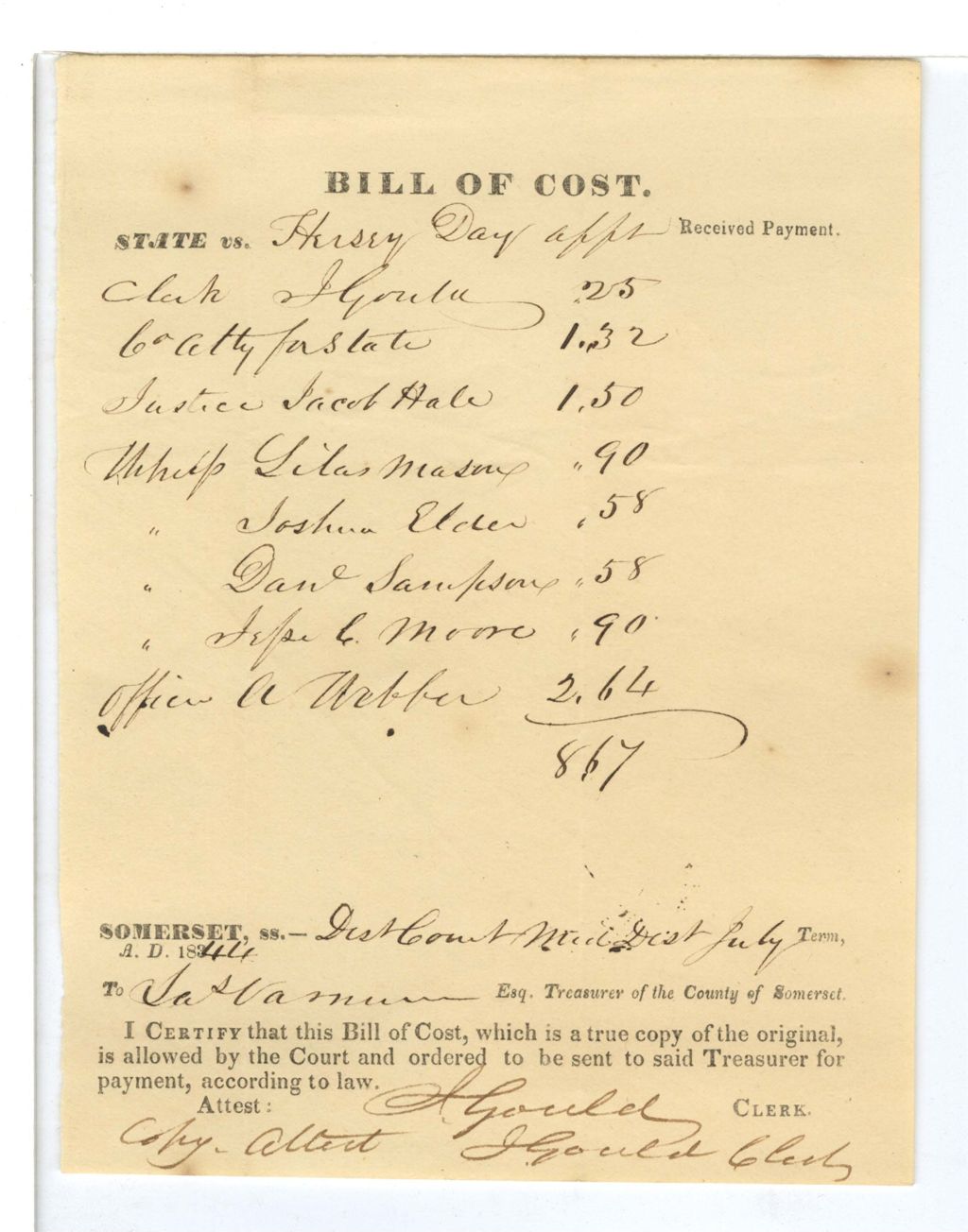 Miniature of Bill of Cost, State vs. [Huskey Day apartments?]