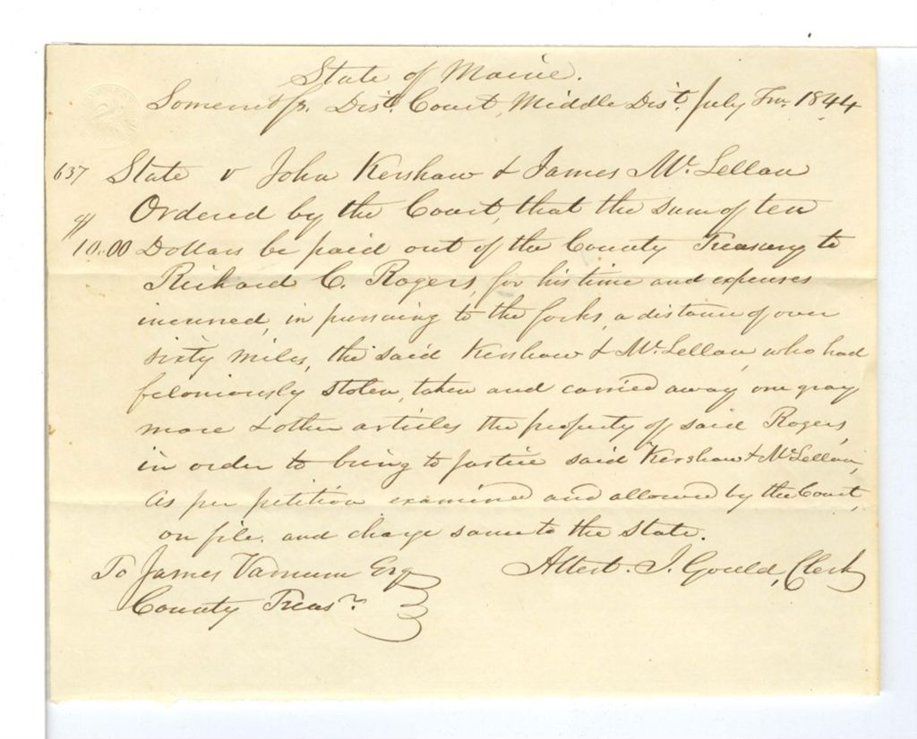 Miniature of Bill of Cost, State vs. George Spaulding