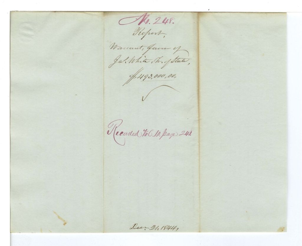 Miniature of Report 248: Report on the warrant in favor of James White, State Treasurer, for public debt