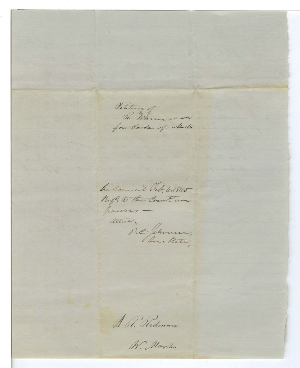 Miniature of Petition of R. Warren for pardon of Warren Marks