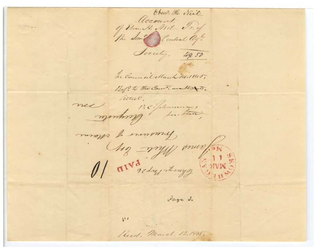 Miniature of Certification of Ebenezer H. Neil, Somerset County Agricultural Society Treasurer