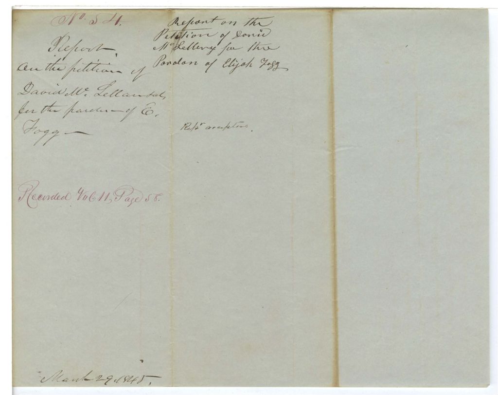 Miniature of Report 54: Report on the petition of David McLellan and others for the pardon of Elijah Fogg