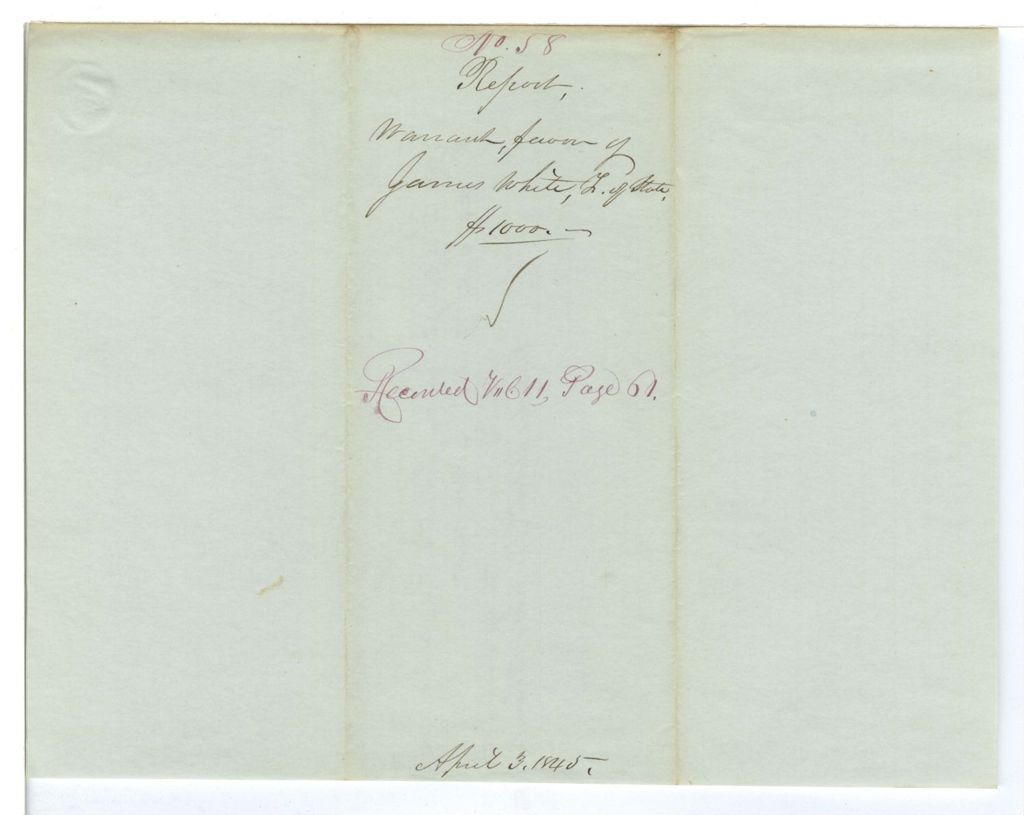 Miniature of Report 58: Report on the warrant in favor of James White, State Treasurer, for Contingent Fund