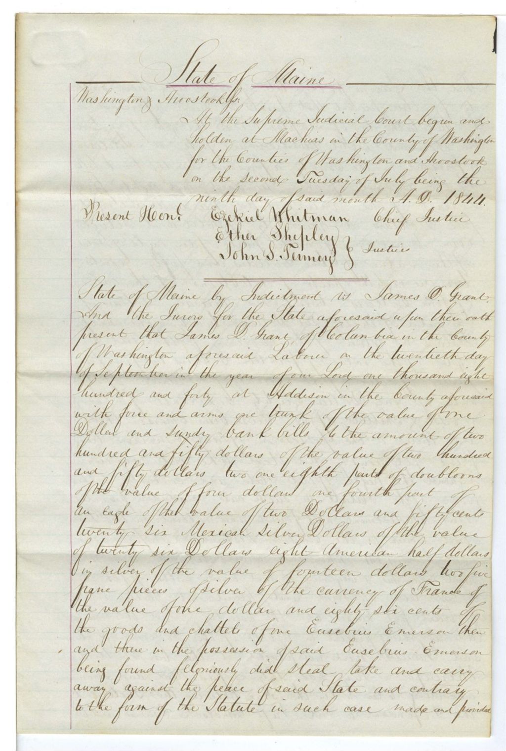 Miniature of Copy of judgement, State v. James D. Grant