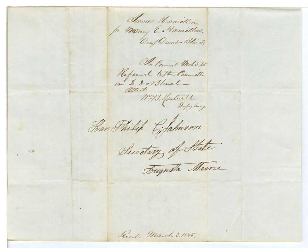 Miniature of Petition of James Hamilton for Mary E. Hamilton