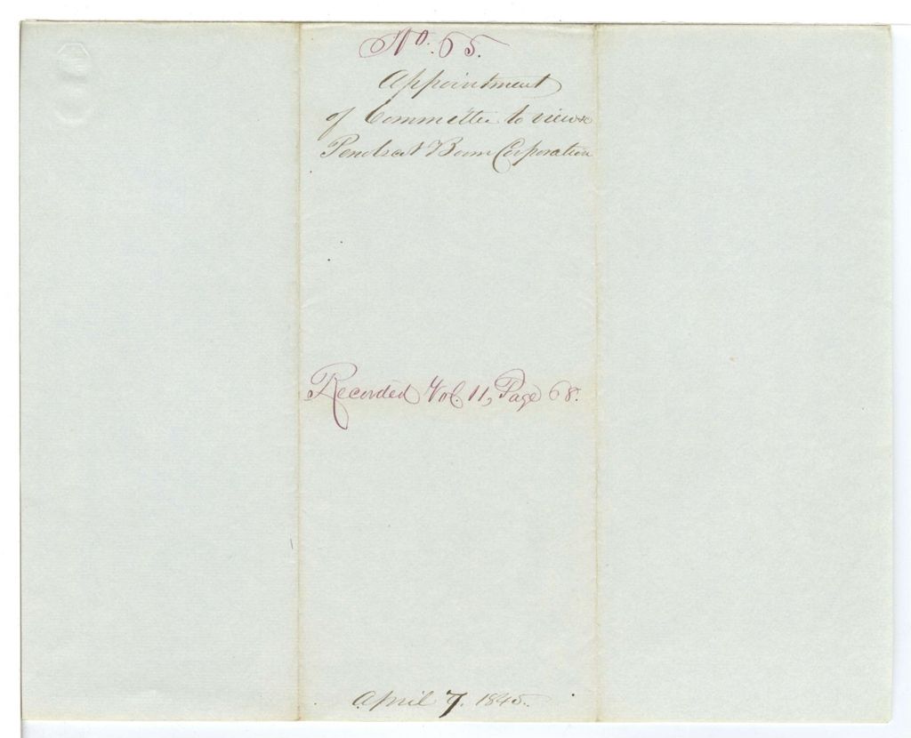 Miniature of Report 65: Report on the appointment of the committee for the Penobscot Boom Corporation