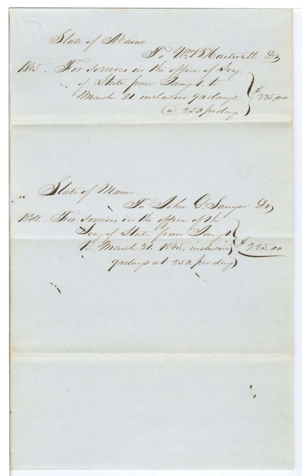 Miniature of Bills, W. B. Hartwell and J. G. Sawyer