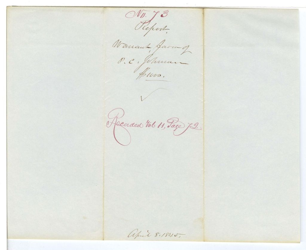 Miniature of Report 73: Report on the warrant in favor of Philip C.  Johnson, Secretary of State, for stationary