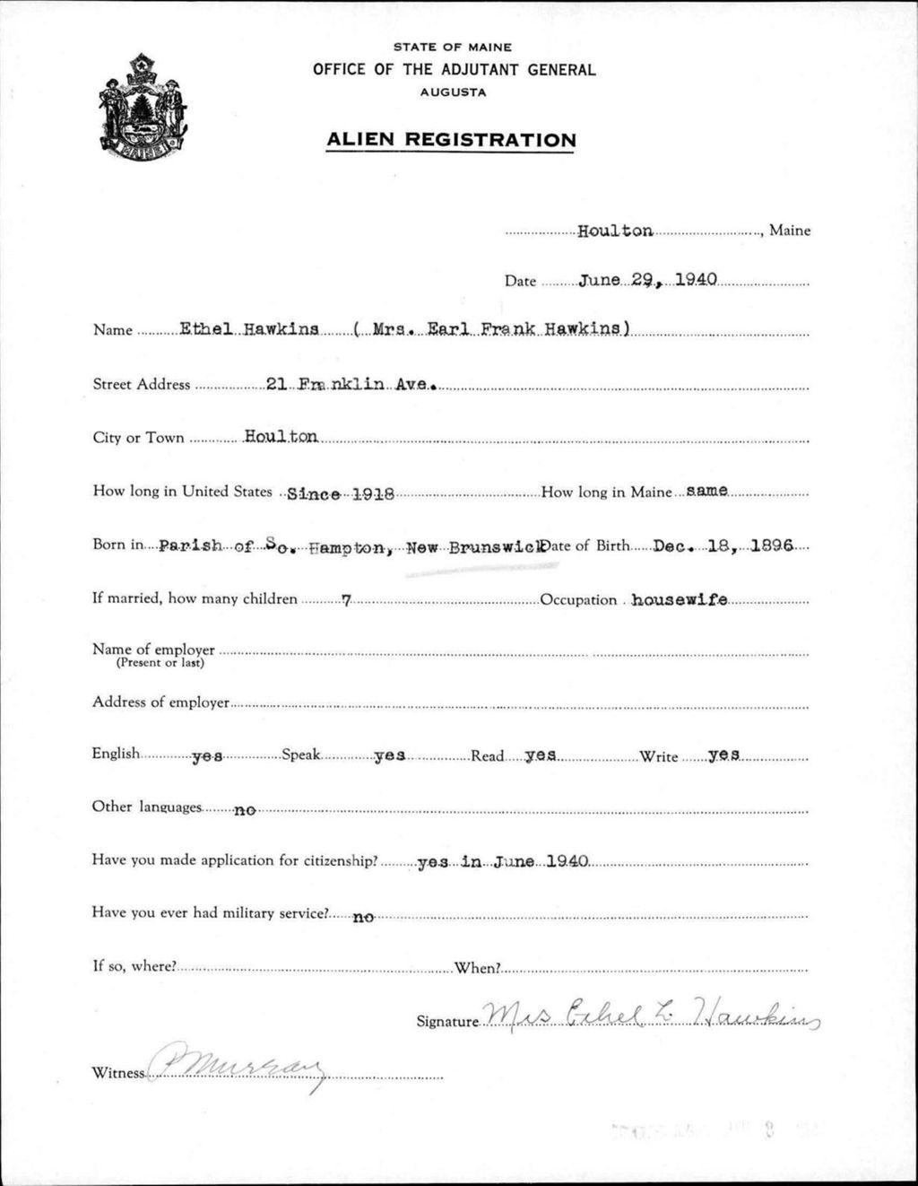 Miniature of Alien Registration- Hawkins, Ethel (Houlton, Aroostook County)