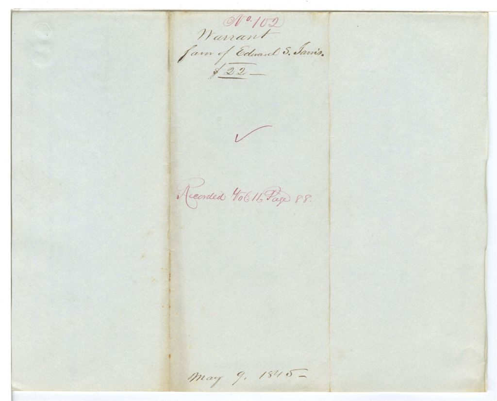 Miniature of Report 102: Report on the warrant in favor of Edward S. Jarvis for travel as Trustee of the Insane Hospital