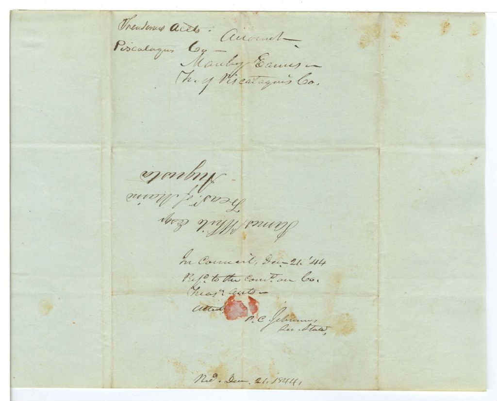 Miniature of Treasurer's Account, Piscataquis County
