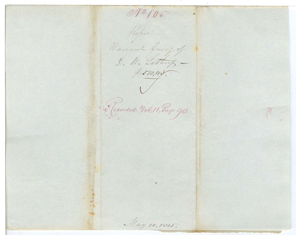 Miniature of Report 105: Report on the warrant in favor of David W. Lothrop, Treasurer of Waldo County