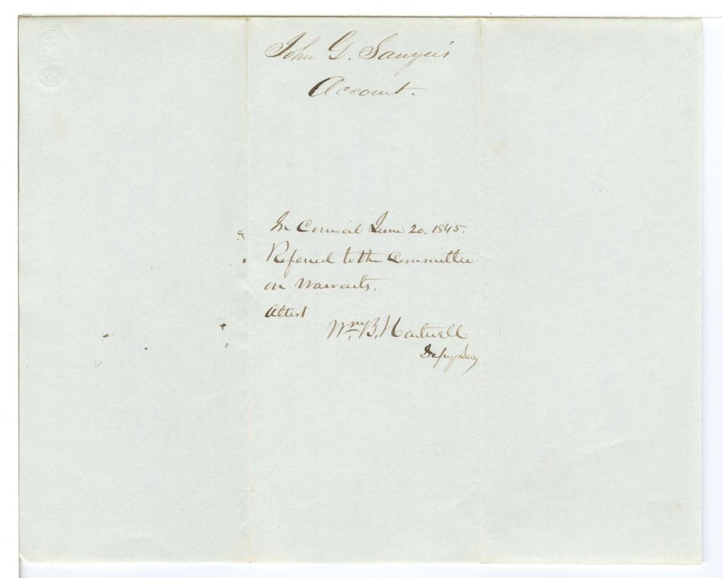 Miniature of Account of John G. Sawyer