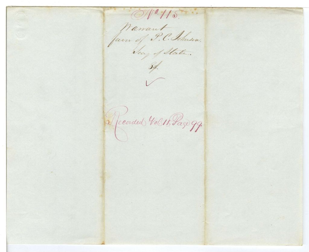 Miniature of Report 115: Report on the warrant in favor of P. C. Johnson, Secretary of State, for clerk hire