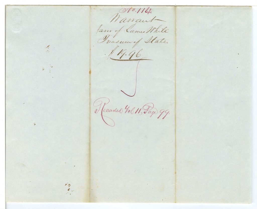 Miniature of Report 114: Report on the warrant in favor of James White, State Treasurer, for payment to Alexander Vattemare of The Scientific and Literary Exchange