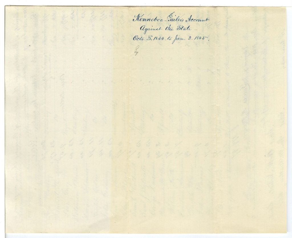 Miniature of Kennebec Jailer's Account against the State, Oct. 3 1844 to Jan. 2 1845