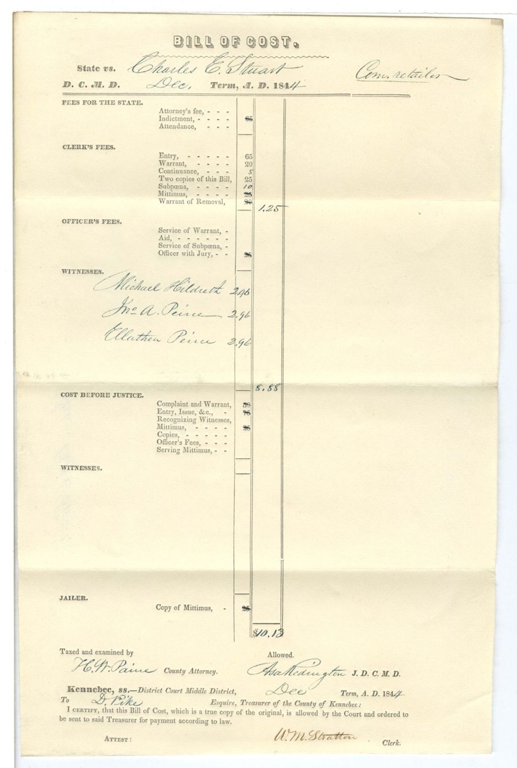 Miniature of Bill of Cost, State v. Charles E. Stuart