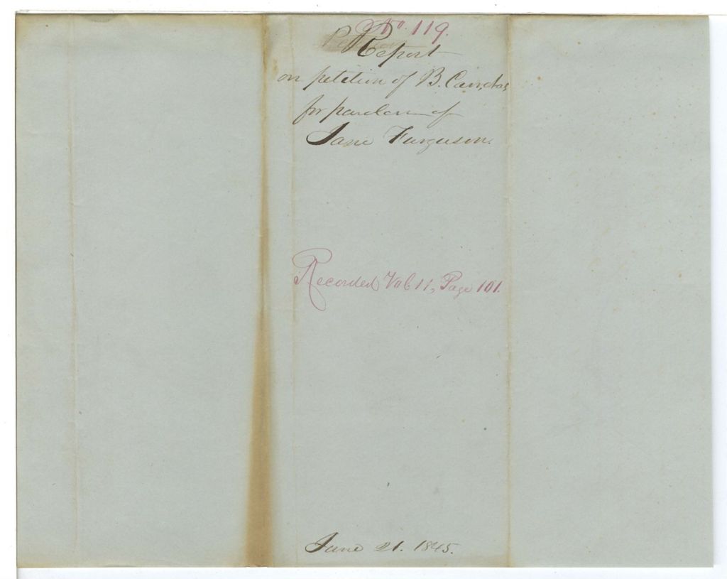 Miniature of Report 119: Report on the petition of Benjamin Carr for the pardon of Jane Furgeson, of Eastport, for larceny