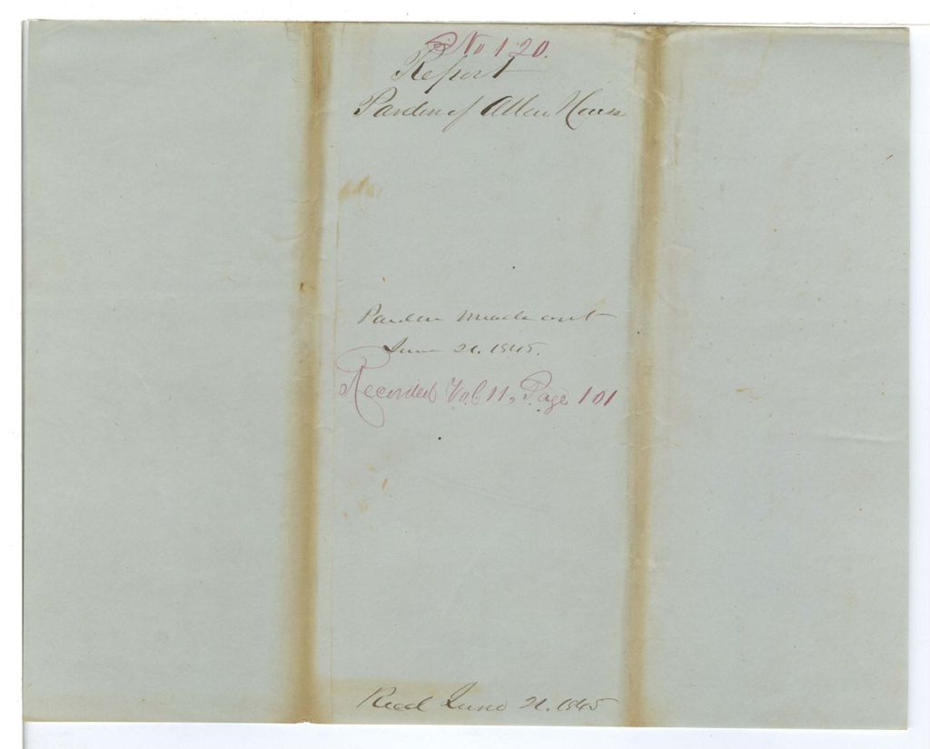 Miniature of Report 120: Report on the pardon of Allen House, of Wayne, for adultery