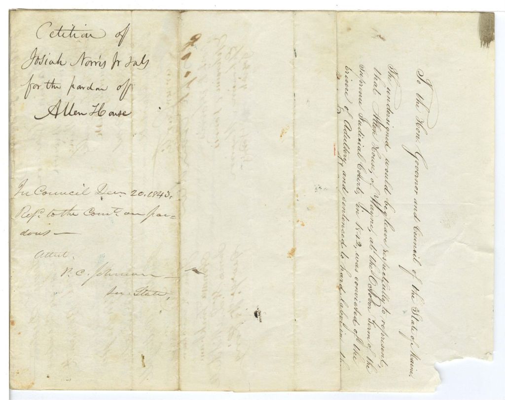 Miniature of Petition of Josiah Norris et al for the pardon of Allen House