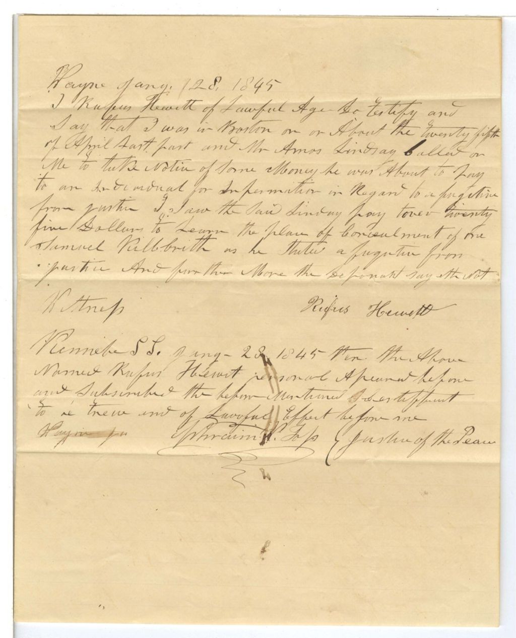 Miniature of Testimony of Rufus Hewett