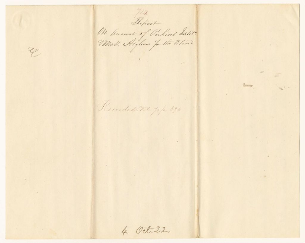 Miniature of Report 714: Report on Account of Perkins Institute and Massachussetts Asylum for the Blind
