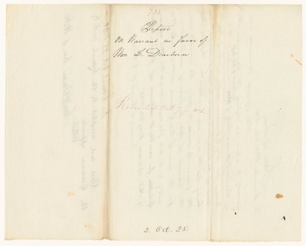 Miniature of Report 723: Report on Warrant in Favor of William L. Dearborn