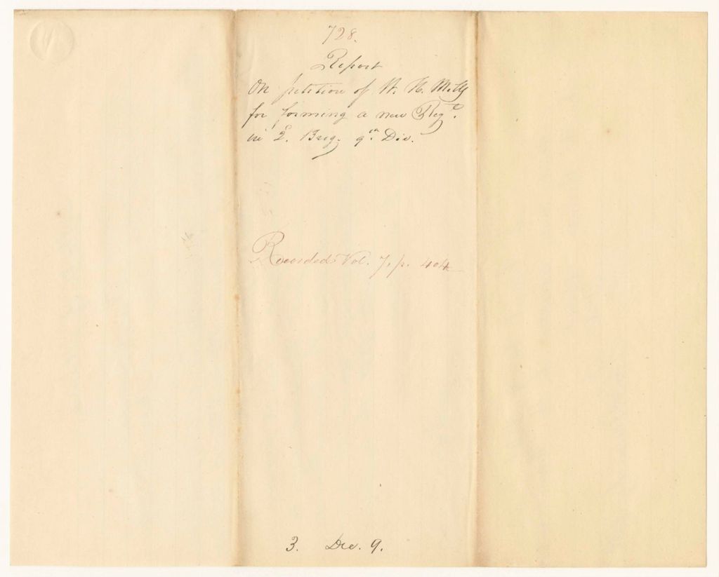 Miniature of Report 728: Report on the Petition of Witt Mills for Forming a New Regiment in the 2nd Brigade, 9th Division