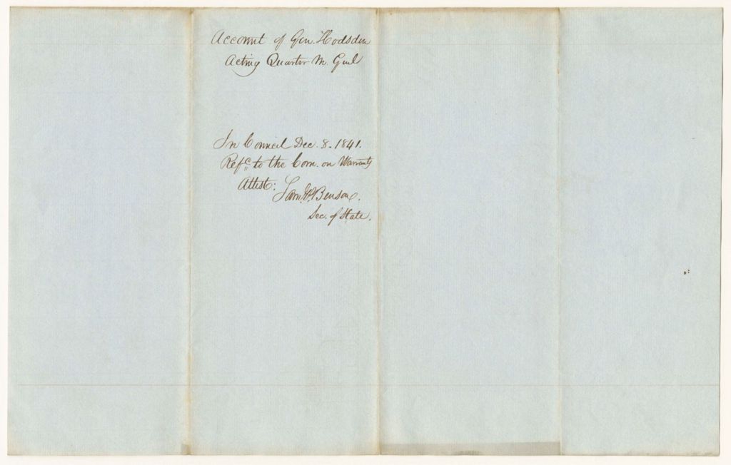 Miniature of Account of Gen. Hodsdon, Acting Quartermaster General