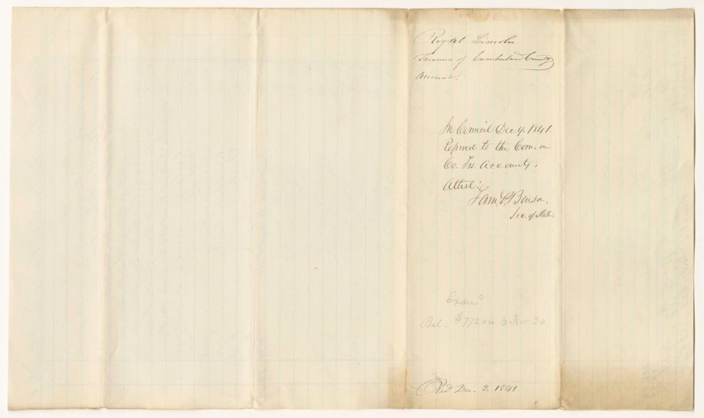 Miniature of Account of Royal Lincoln, Treasurer of Cumberland County