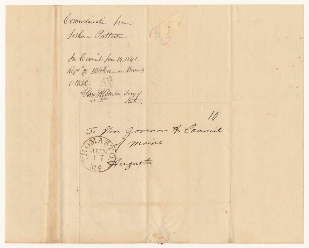 Miniature of Communication from Joshua Patterson, relating to his bill for services as Inspector of the State Prison