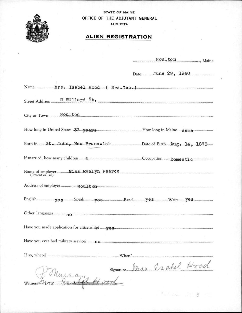 Miniature of Alien Registration- Hood, Isabel (Houlton, Aroostook County)
