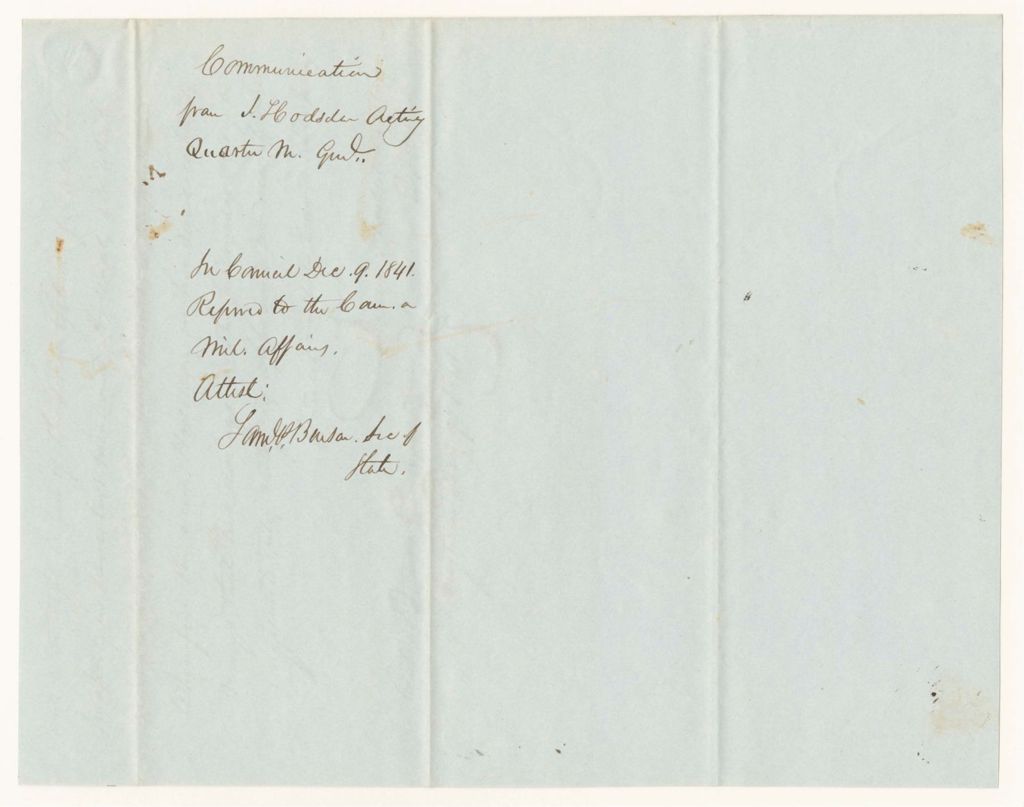 Miniature of Communication from the Adjutant General and Bonds of Lebbeus Bailey and P. Gibson, Keepers of State Arsenals