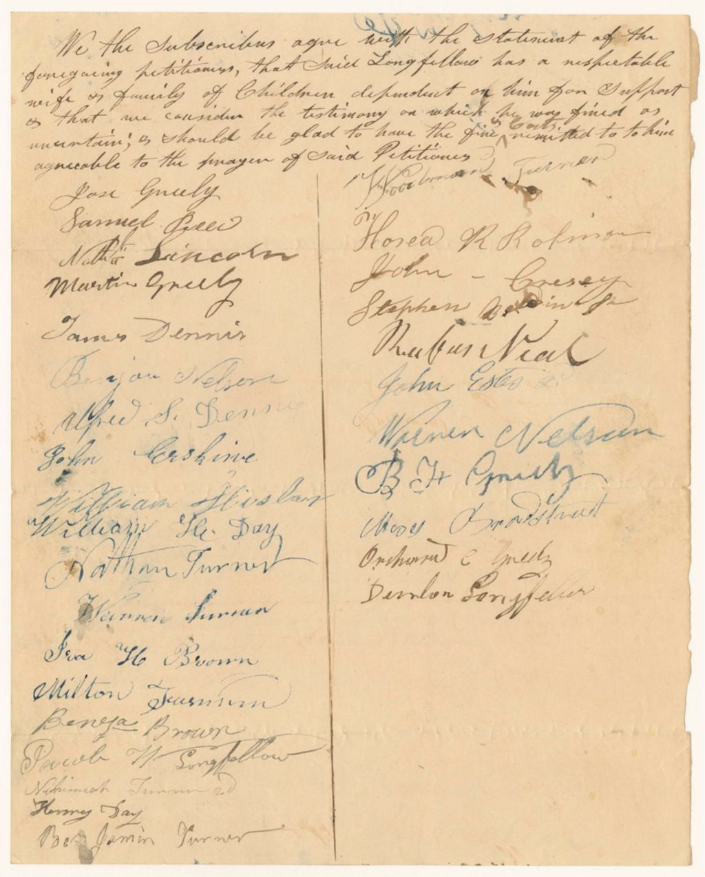 Miniature of Petition for the remission of Nathan Longfellow's fine and costs of persecution