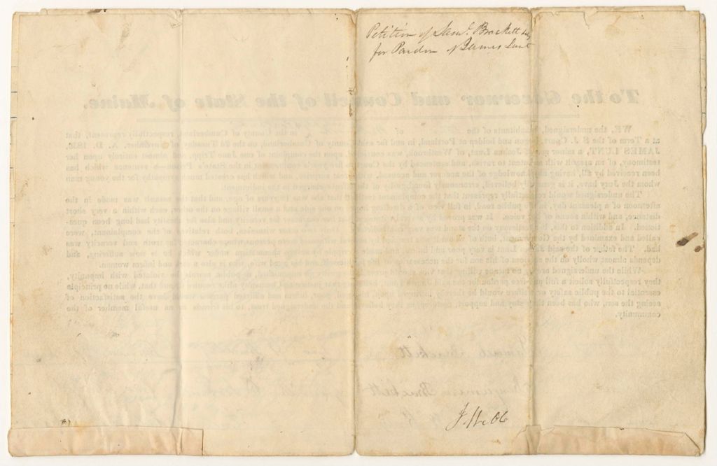 Miniature of Petition of Samuel Brackett and others for the Pardon of James Lunt