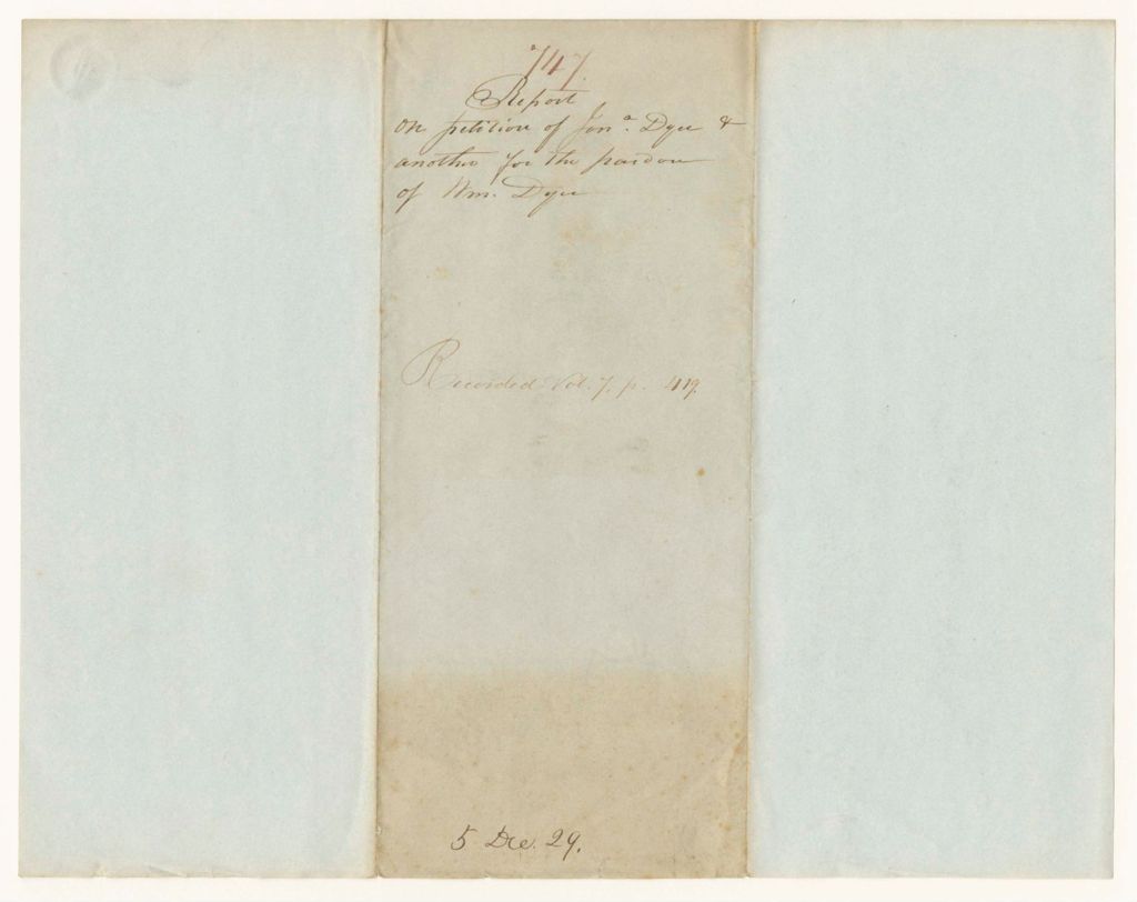 Miniature of Report 747: Report on the Petition of Jonathan Dyer and Another for the Pardon of William Dyer