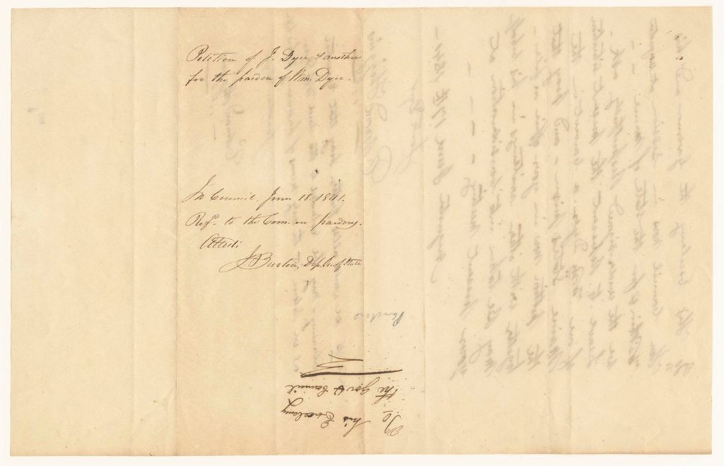 Miniature of Petition of Jonathan Dyer and another for the Pardon of William Dyer