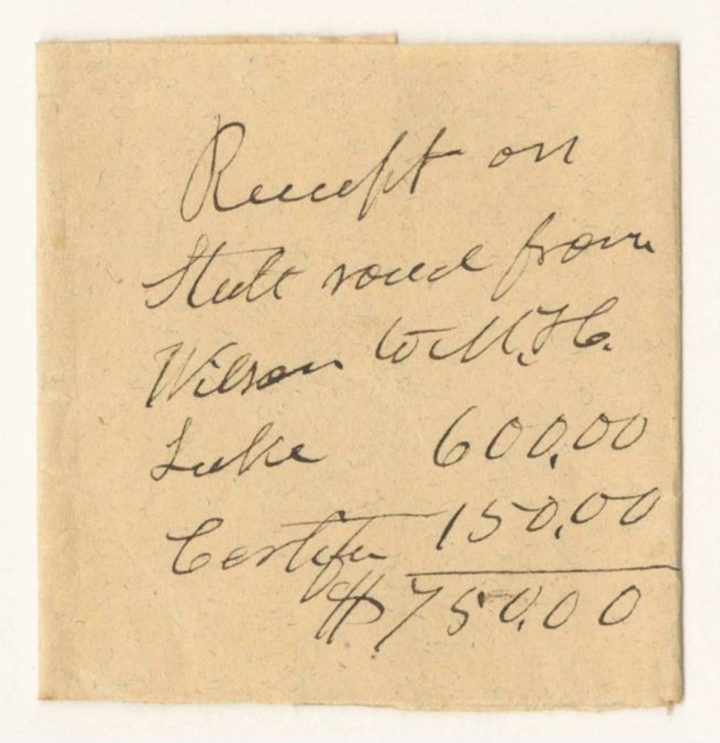 Miniature of Receipts from the Account of P.H. Rice, Agent to Superintend the repair of the State road from Wilson to Moose Head Lake Piscataquis County