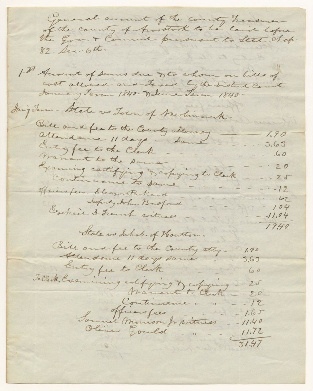 Miniature of Account of Jonathon H. Greene, County Treasurer of Aroostook