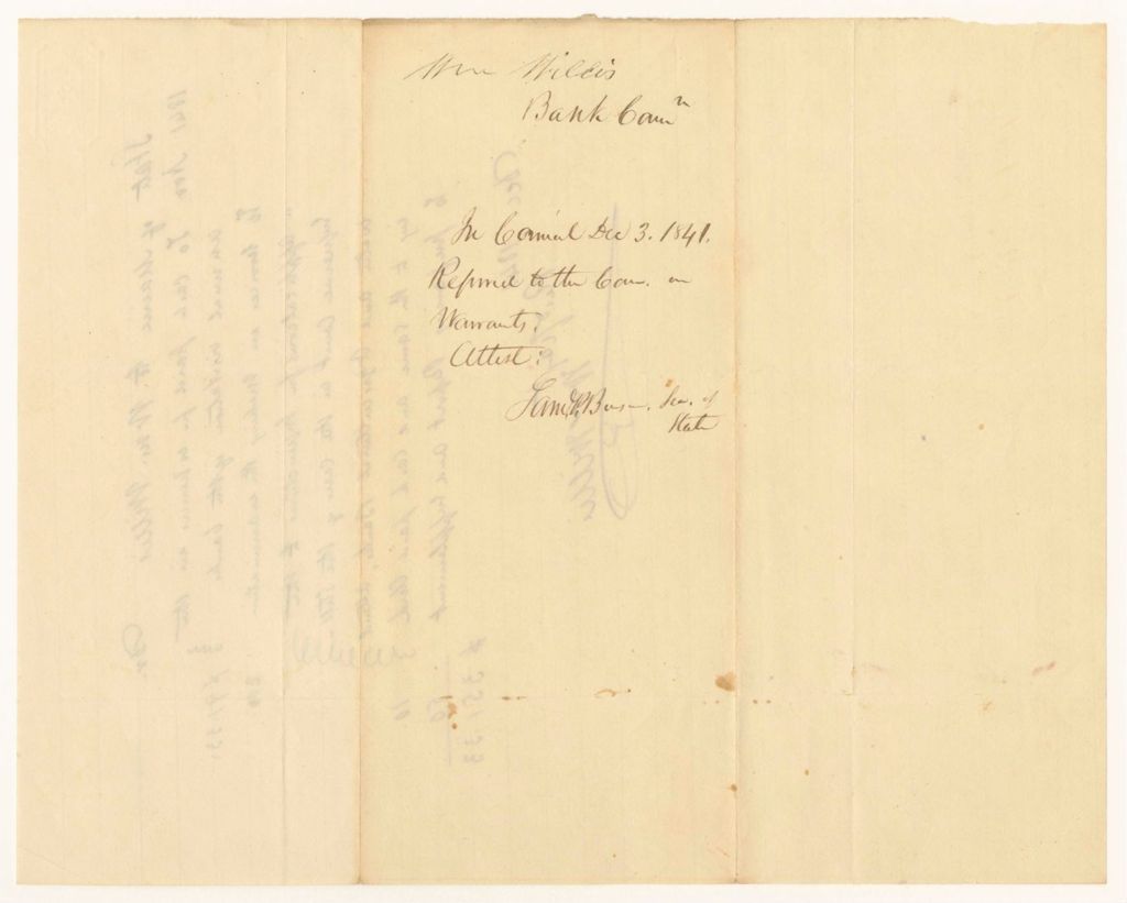 Miniature of Account of William Willis, Bank Commissioner