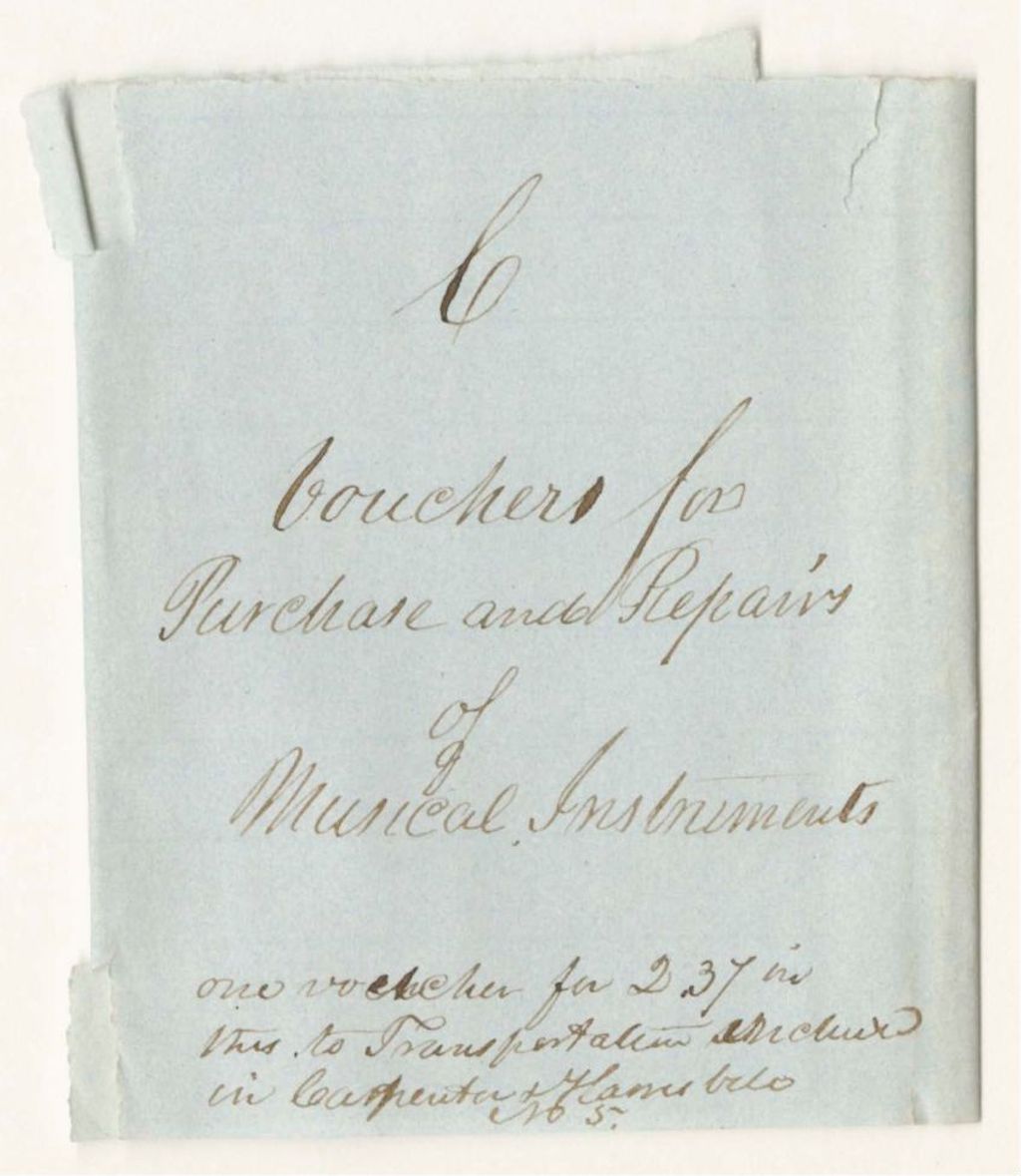 Miniature of Vouchers from the Account of Isaac Hodsdon, for Purchase and Repairs of Musical Instruments during 1841