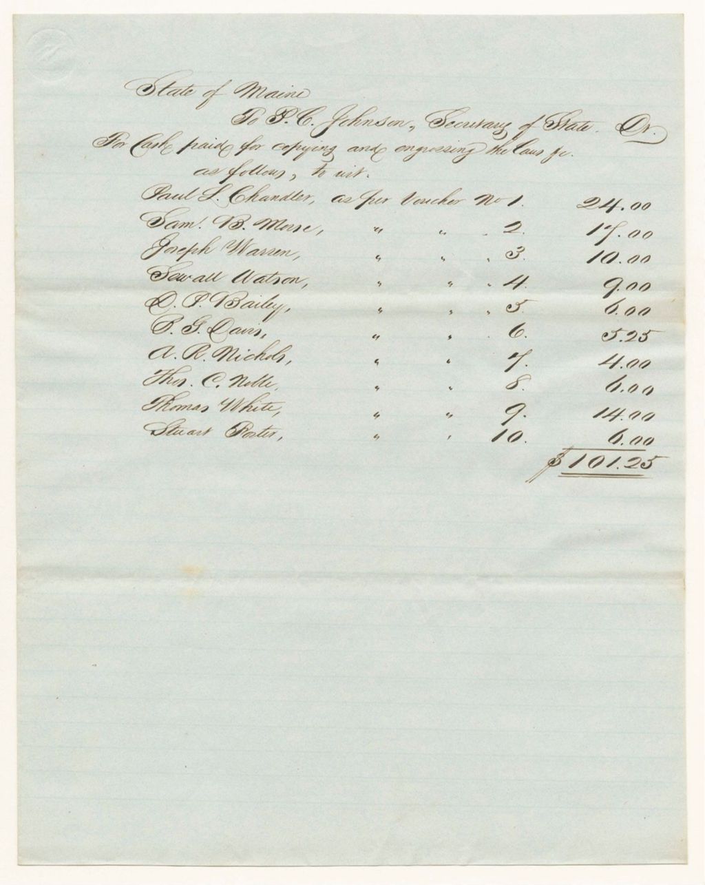 Miniature of Account of P.C. Johnson, Secretary of State