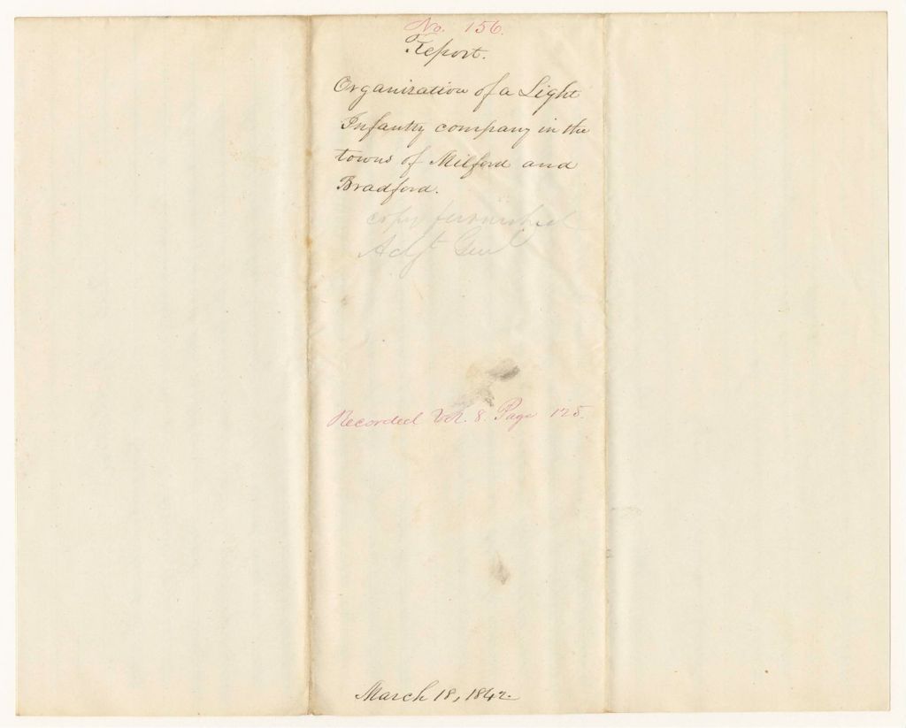Miniature of Report 156: Report - Organization of a Light Infantry Company in the Towns of Milford and Bradley