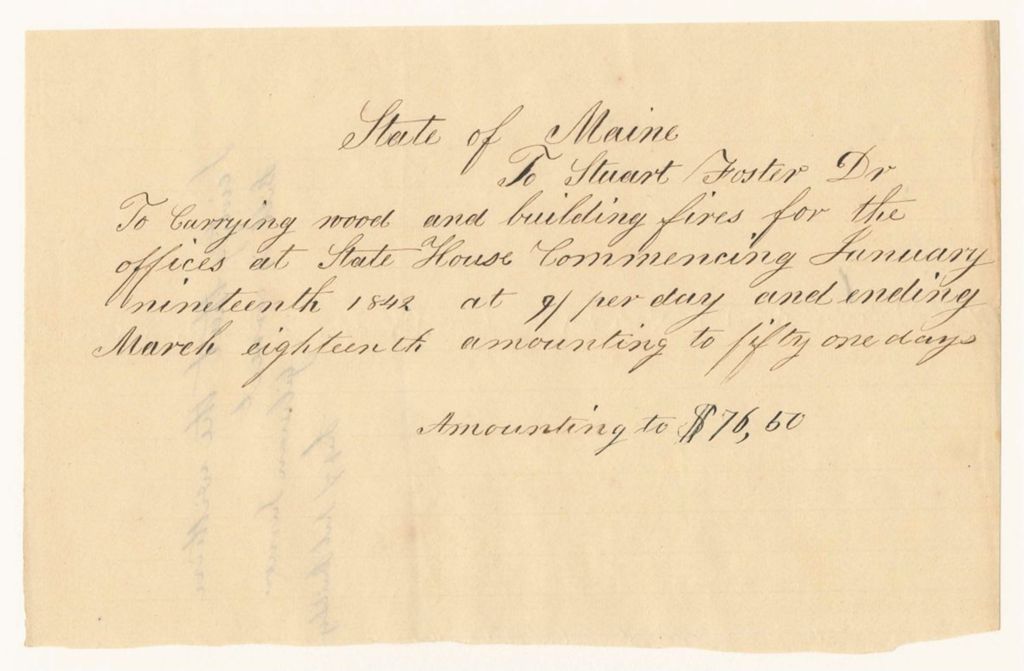 Miniature of Stuart Foster's bill for services at the State House