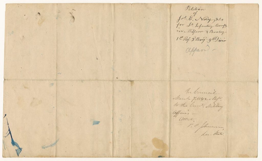 Miniature of Petition of Joseph E. Nay and others for a Light Infantry Company in Milford & Bradley