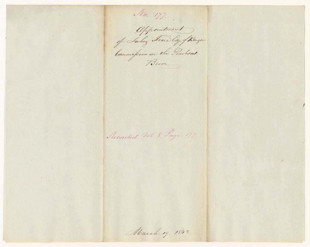 Miniature of Report 177: Appointment of Jabez True, Esq., of Bangor, Commission on the Penobscot Boom