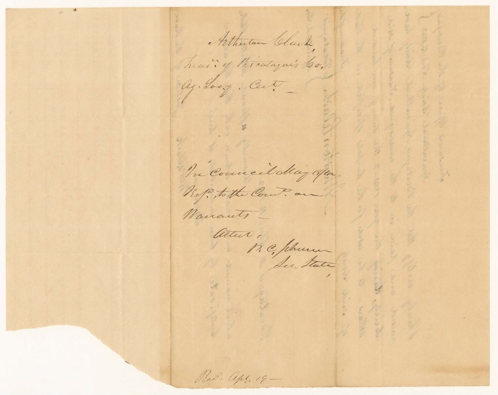 Miniature of Certificate of Atherton Clark, Treasurer of the Piscataquis Agricultural Society