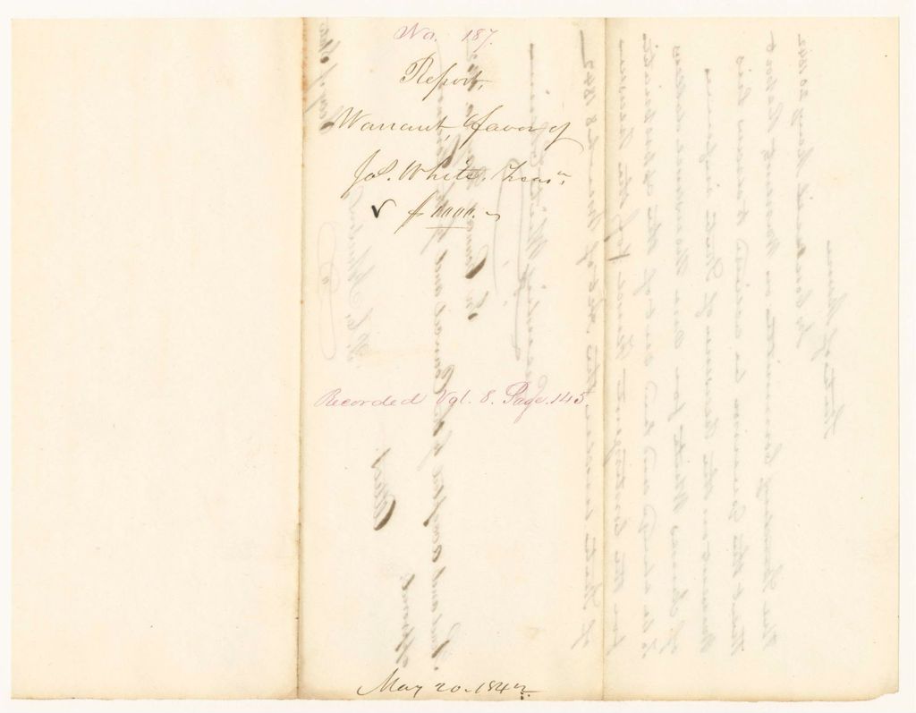 Miniature of Report 187: Report - Warrant in Favor of James White, Treasurer