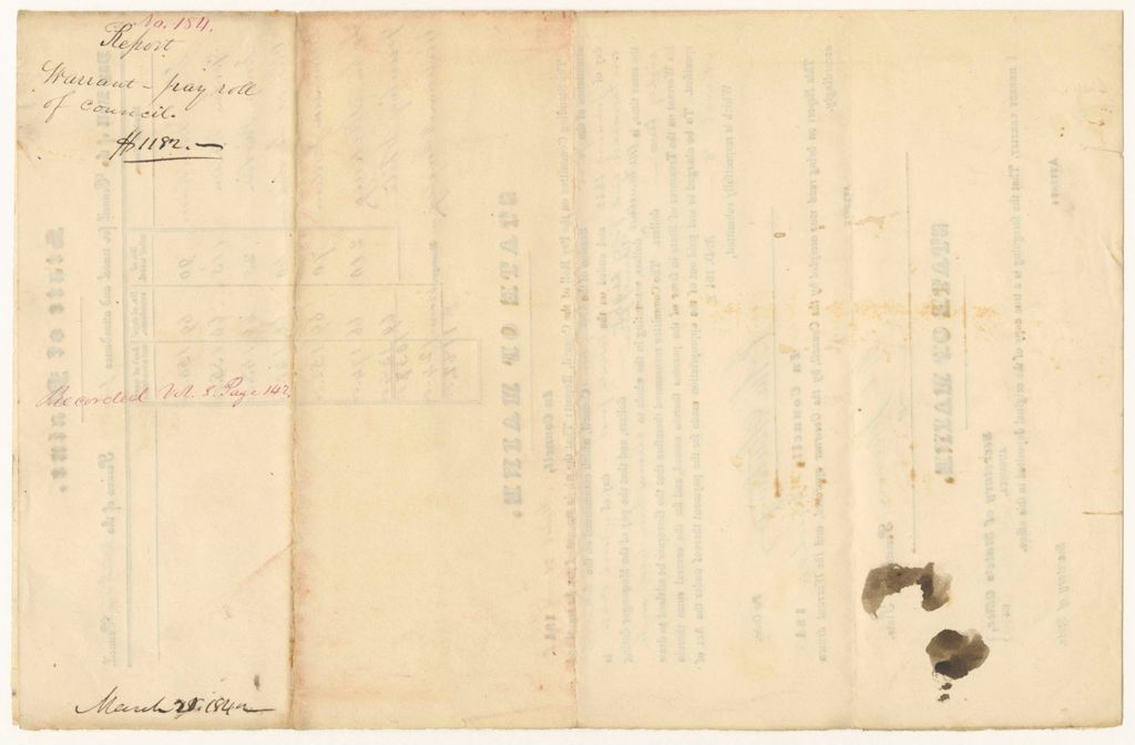 Miniature of Report 184: Report - Warrant for the Pay Roll of the Council