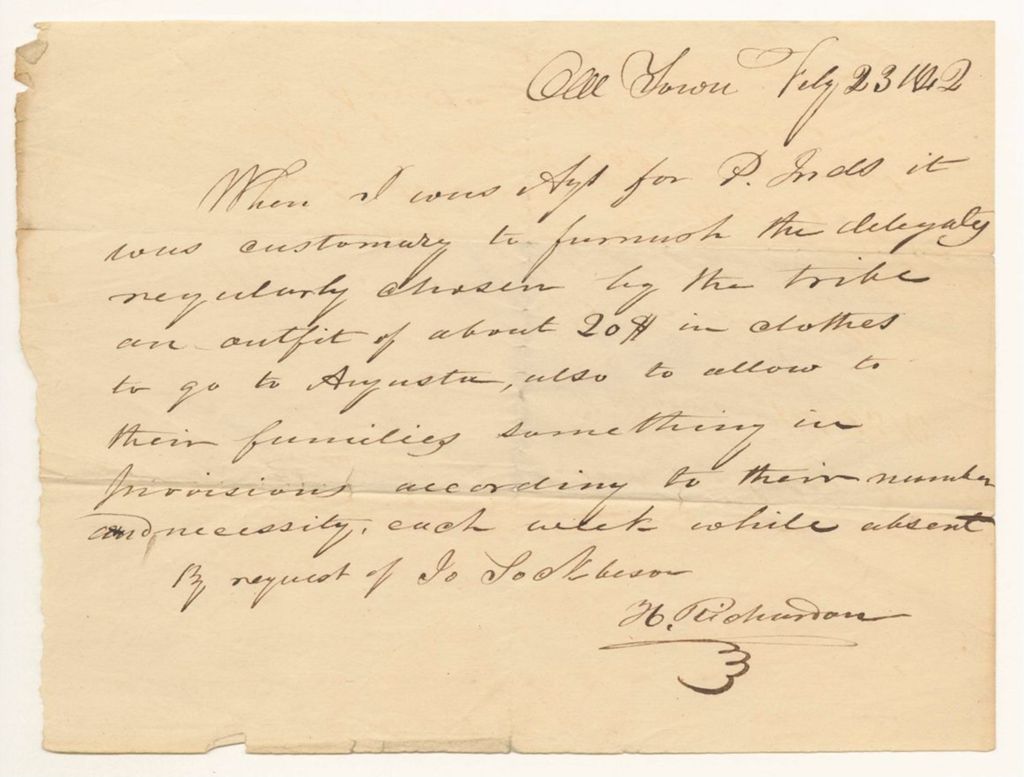 Miniature of H. Richardson's request for a warrant in favor of Jo Sockbeson